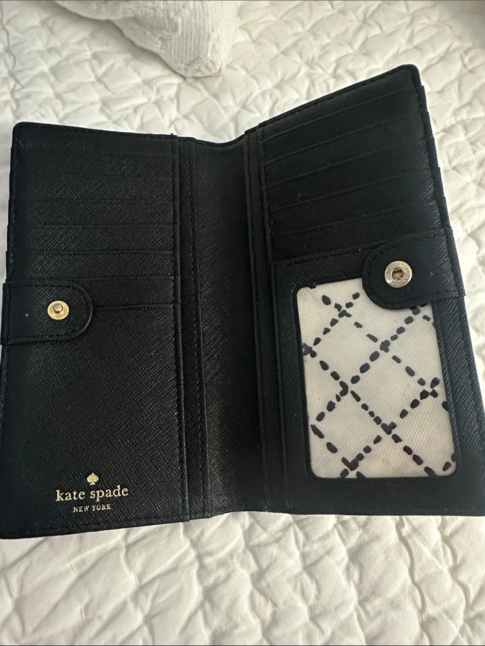 kate spade Black Saffiano Leather Continental Wallet with Gold Logo